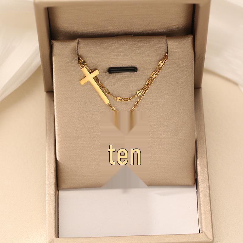 18K Gold Plated Stainless Steel Double Layer Cross Necklace for Women - Simple Ins Style Clavicle Chain Choker