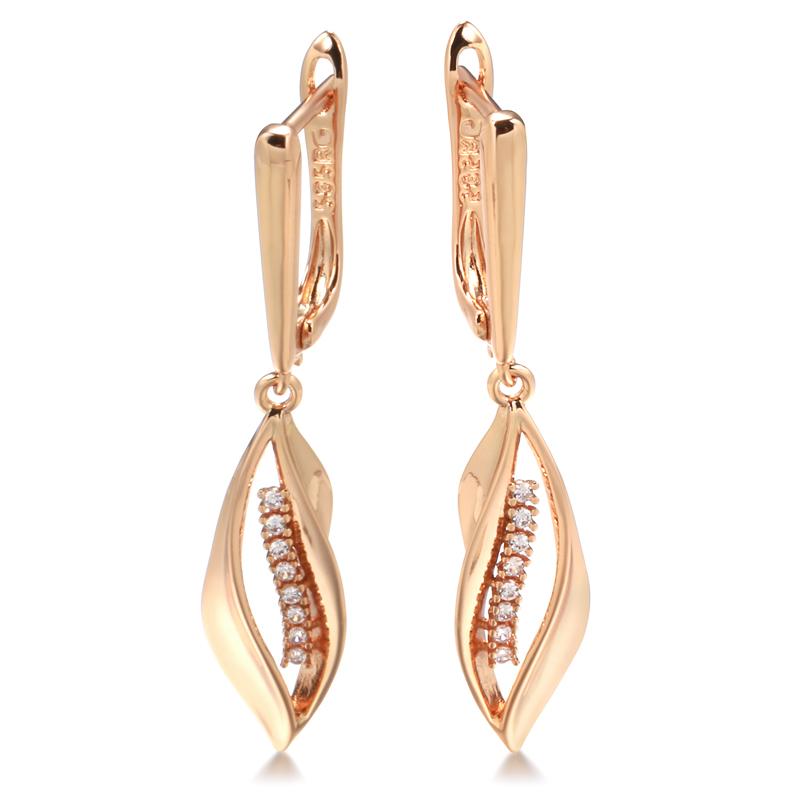 

Rose Gold Natural Zircon Long Drop Earrings For Women Fashion Geometry Romantic Wedding Party Fine Daily Jewelry