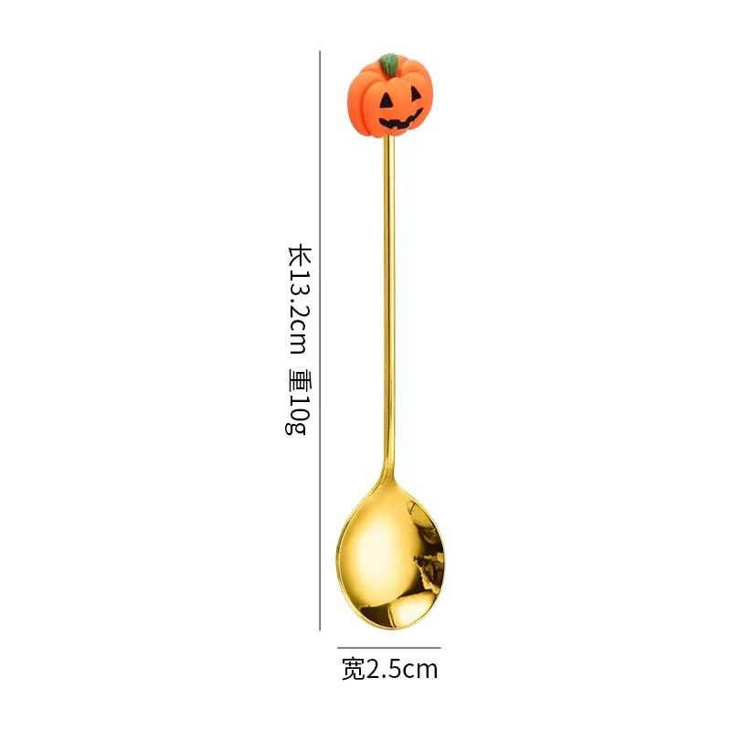 Cuillère à café citrouille mignonne en acier inoxydable Mini cuillère à dessert thé dorée Créative Spoons Thème Fête Halloween Ustensiles de cuisine