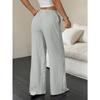 Women's Summer Casual Solid Color Textured Fabric Wide Leg Pants, Knot Waist Oblique Pocket Trousers