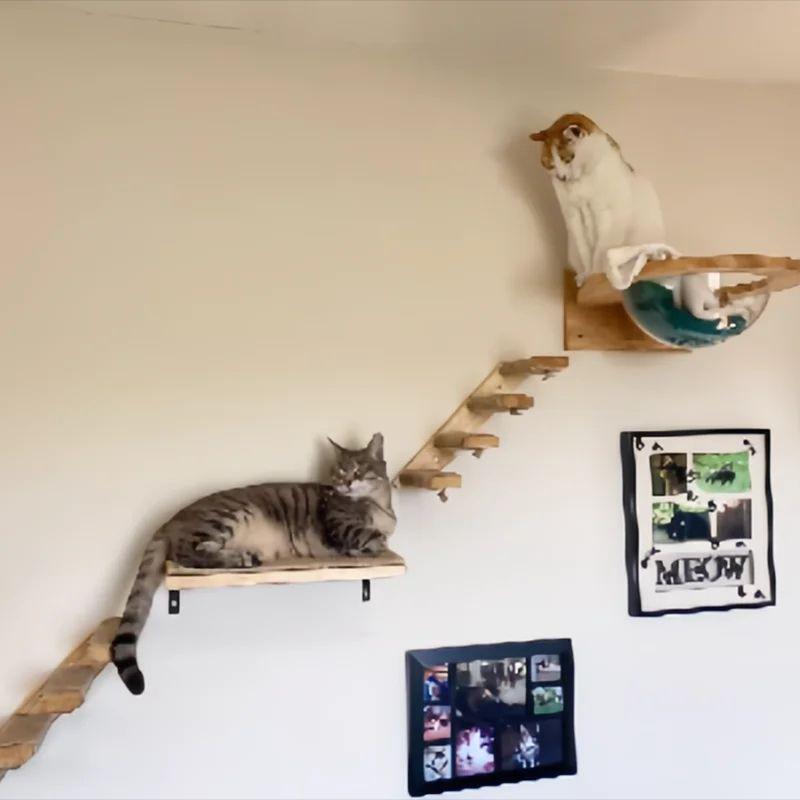 Wooden Floating Wall Shelf Cat Wall Shelf Upgraded Installation Design Suitable for Indoor Sleeping, Playing and Climbing
