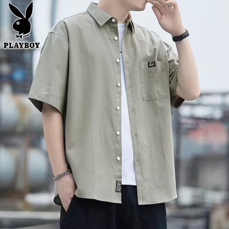 PLAYBOY Men's Pure Cotton Short Sleeve Shirt