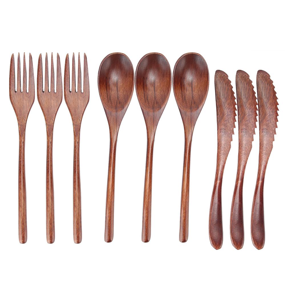 3Set Tableware Wooden Fork Spoon Knife Kit Kitchen Cutlery For Home Cafe Restaurant