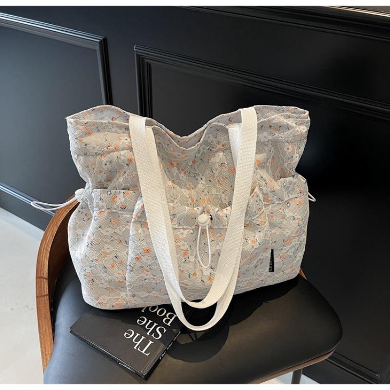 Department of Floral Cute Canvas Bag Niche Design Large Capacity Tote Bag Commuter Bag Shoulder Armpit Bag