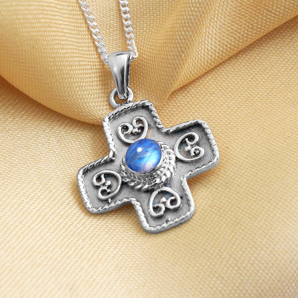 

Natural Moonstone Pendant With Chain Pure 925 Sterling Silver Handmade Jewelry білий