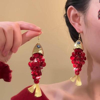 Retro Chinese Fish-Shaped Tassel Earrings: Versatile High-End Fashion Accessory
