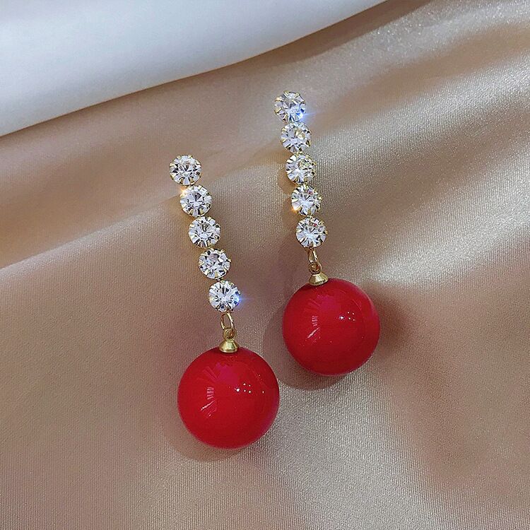 

Vintage Temperament Sparkly Rhinestone Tassels Pearl Dangle Earrings for Women Bride Wedding Fashion Designer Earrings Jewelry червоний
