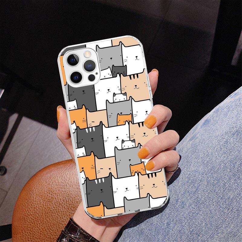 Cartoon Cute Cats Background Phnoe Case for Iphone 17 Air 16 16E 11 12 13 Mini 14 Plus 15 Pro Max 7 8 + SE 2020 Phone Cover Coqu