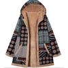 Retro Winter Fleece Hooded Jacket for Women Warm Long Loose Coat Plus Size Printed Outwear with Pockets