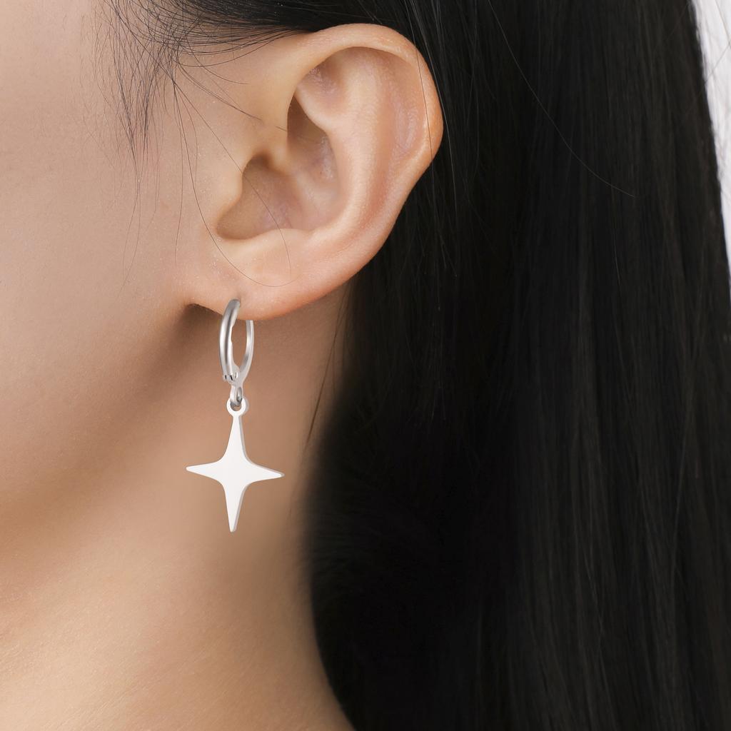 Moon Star Drop Earrings for Women Gold Stainless Steel Hoop Earrings Simple Fashion Jewelry Gift