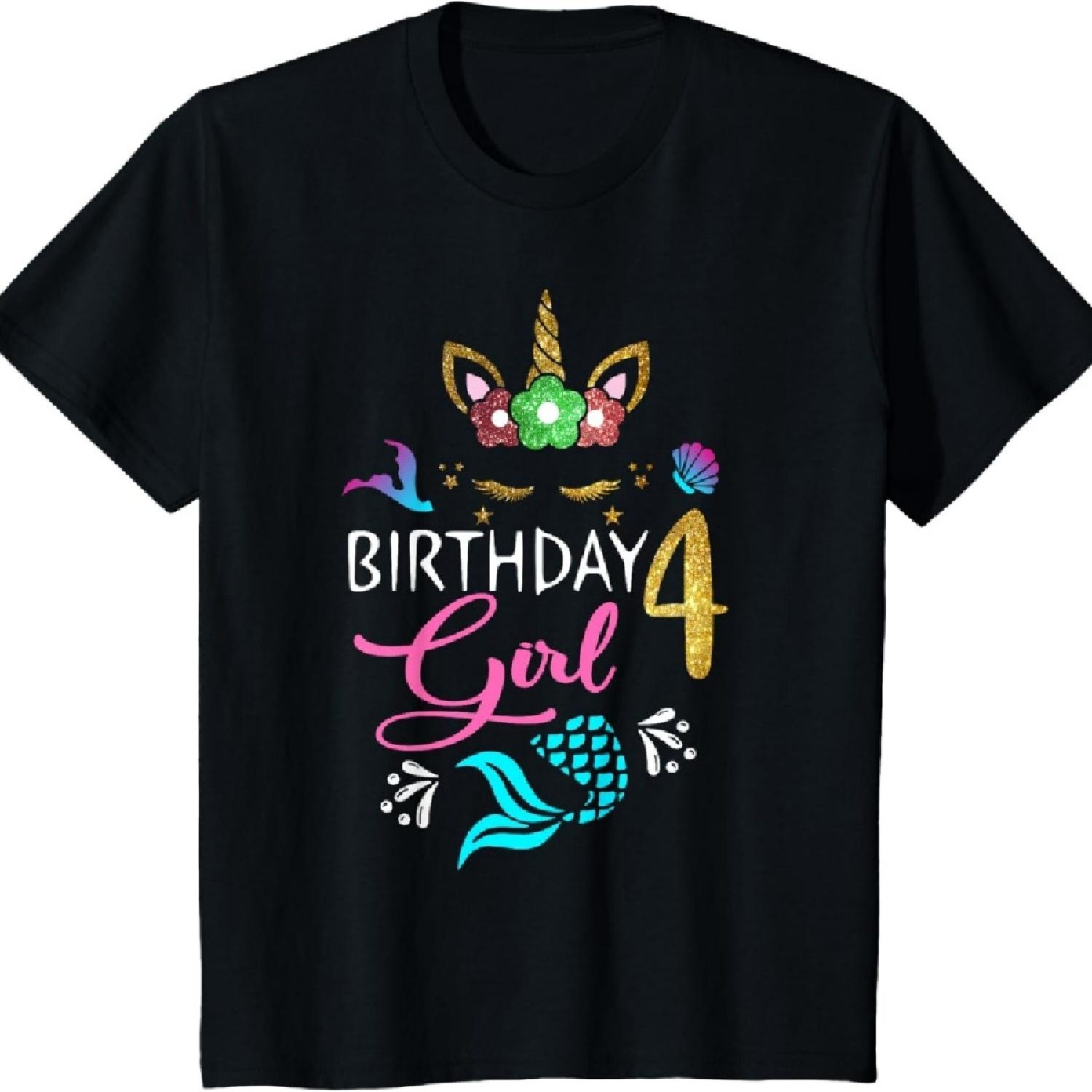 

Kids 4 Years Old Unicorn Shirt Mermaid Tail 4th Birthday Girl T-Shirt XXXXXL чёрный