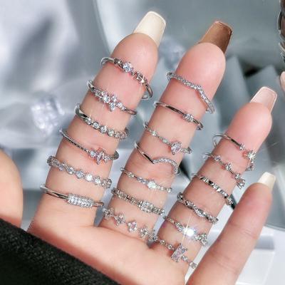 Simple Full Diamond Zircon Fashion Light Luxury High-End Open Ring Niche Design Ring