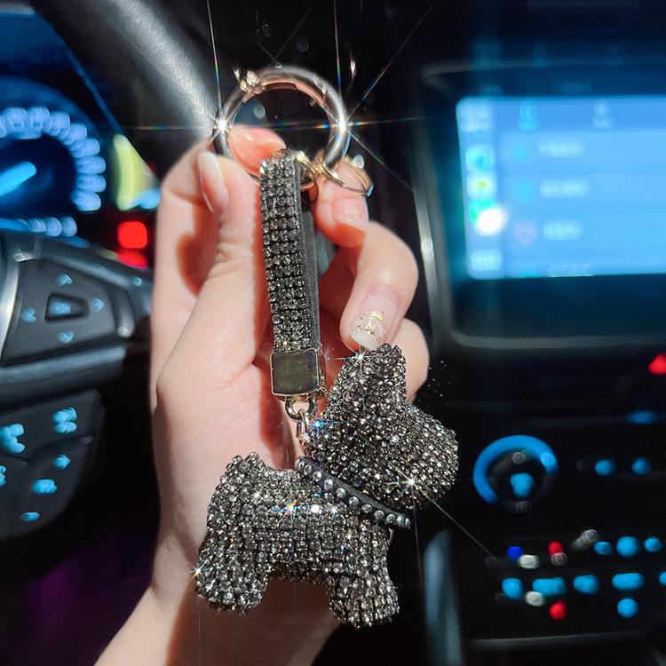 New Diamond Bulldog Puppy Keychain: Cute & Exquisite Charm for Keys or Bags