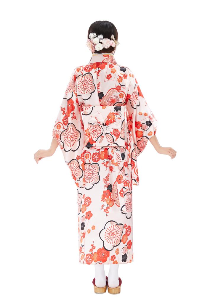 Mobbunny Perfect for Fireworks Summer and Photo Easy To and Includes Flower Hair Set In Pink with Cherry Blossom Women's Yukata/Furisode Set,