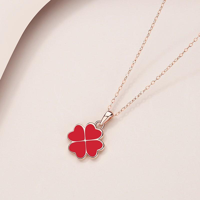 Sterling Clover Pendant Necklace Women Dual-Tone Temperature-Sensitive Leaf Charm On Cross Chain Boho Chic