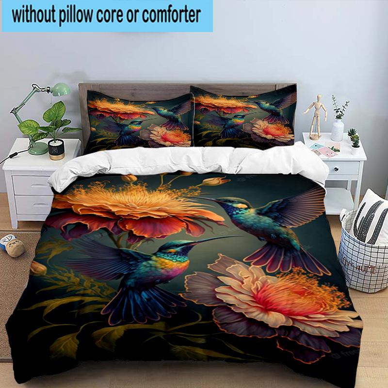 Hummingbird In Bloom 3pcs Bedding,Including 1pc Duvet Cover And 2pcs Pillowcases Perfect for Christmas,Ideal for Bedroom, Dormitory