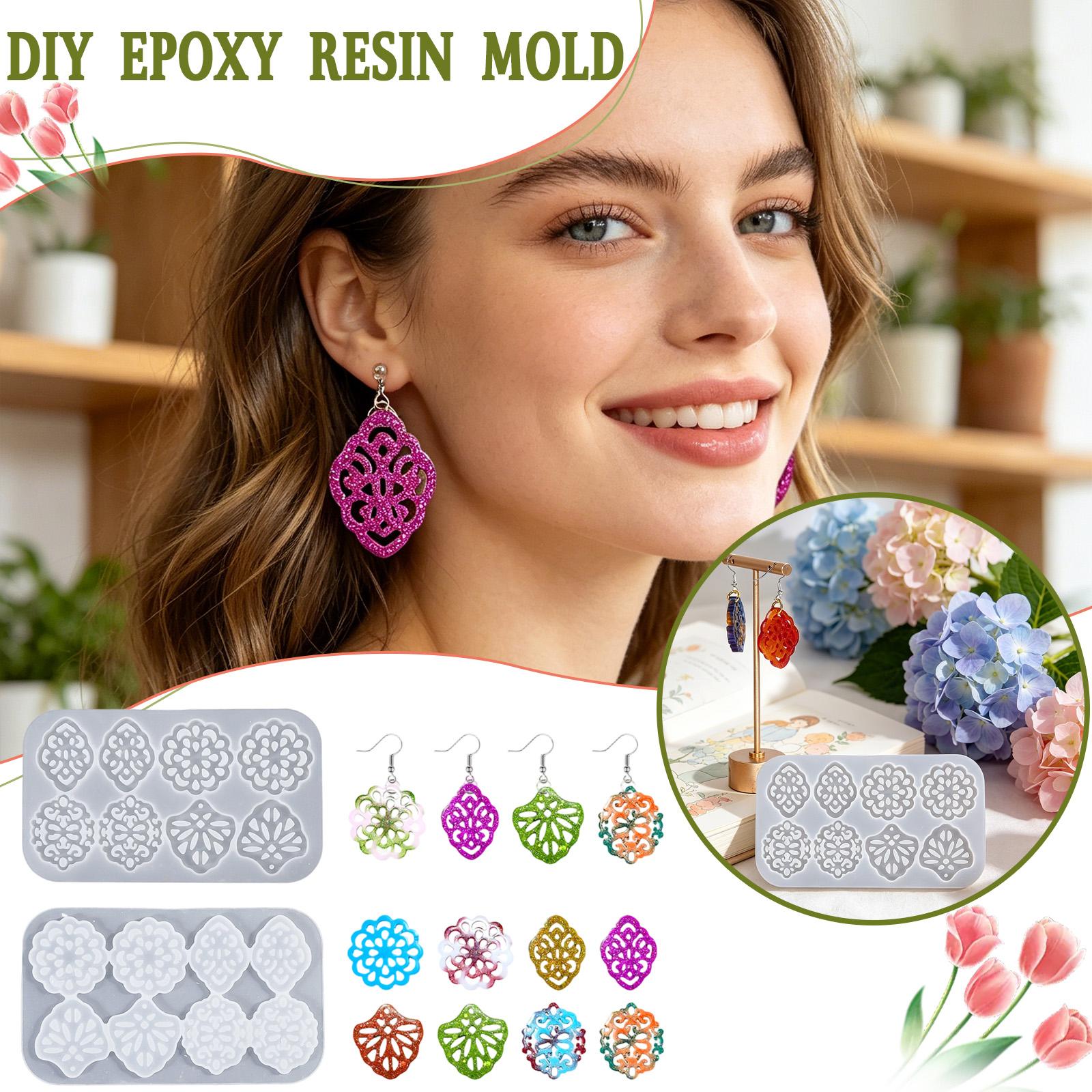 

Silicone Mold for DIY Resin Jewelry Making Chinese Style Hollow Pendant Earring Necklace Craft Flexible Pattern Design Mold One Size білий