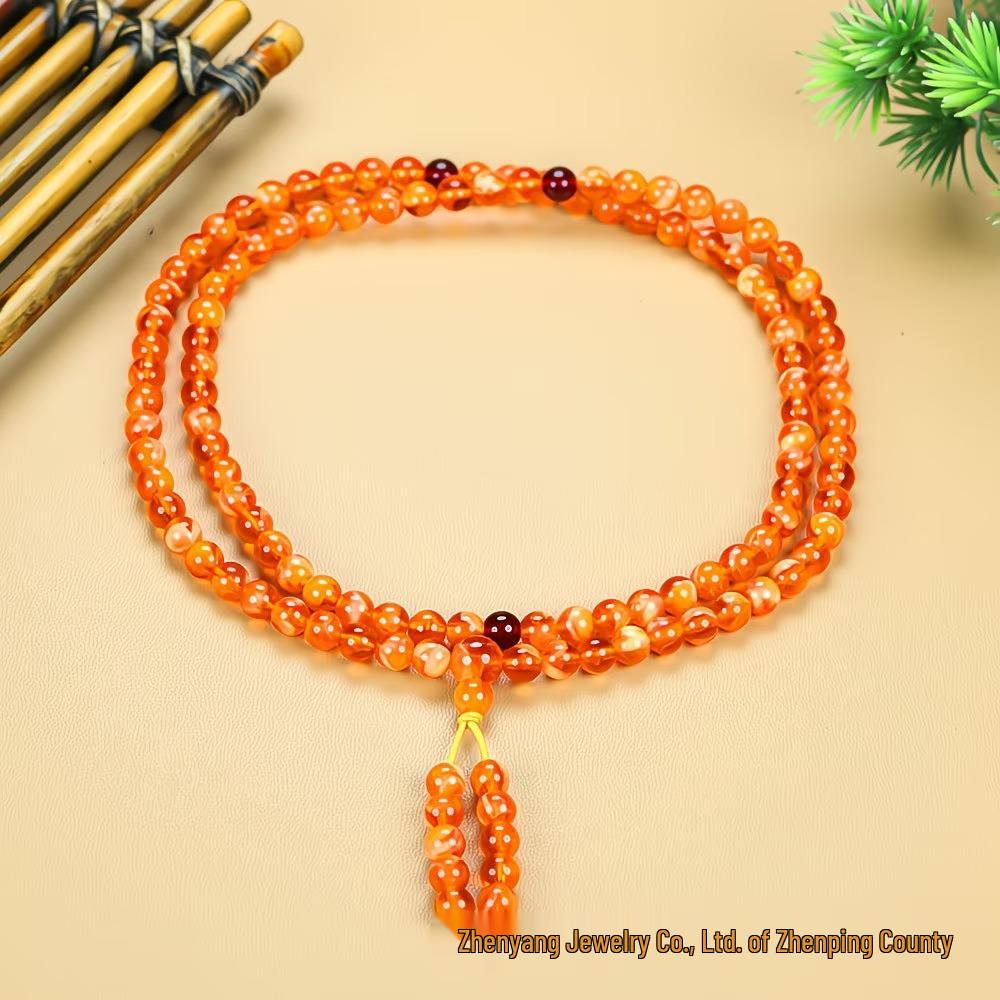 High-Quality Imitation Amber Beeswax Prayer Necklace with Fluorescent 108 Beads and Pine Scent.
