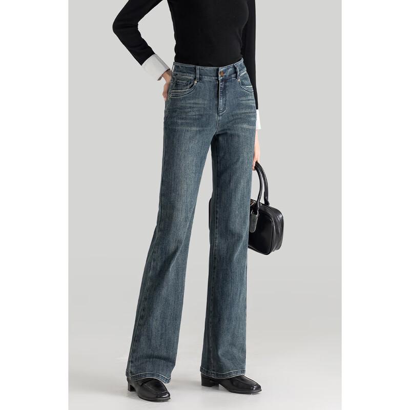 MengShuya Women's Retro Blue High-Waist Flared Jeans