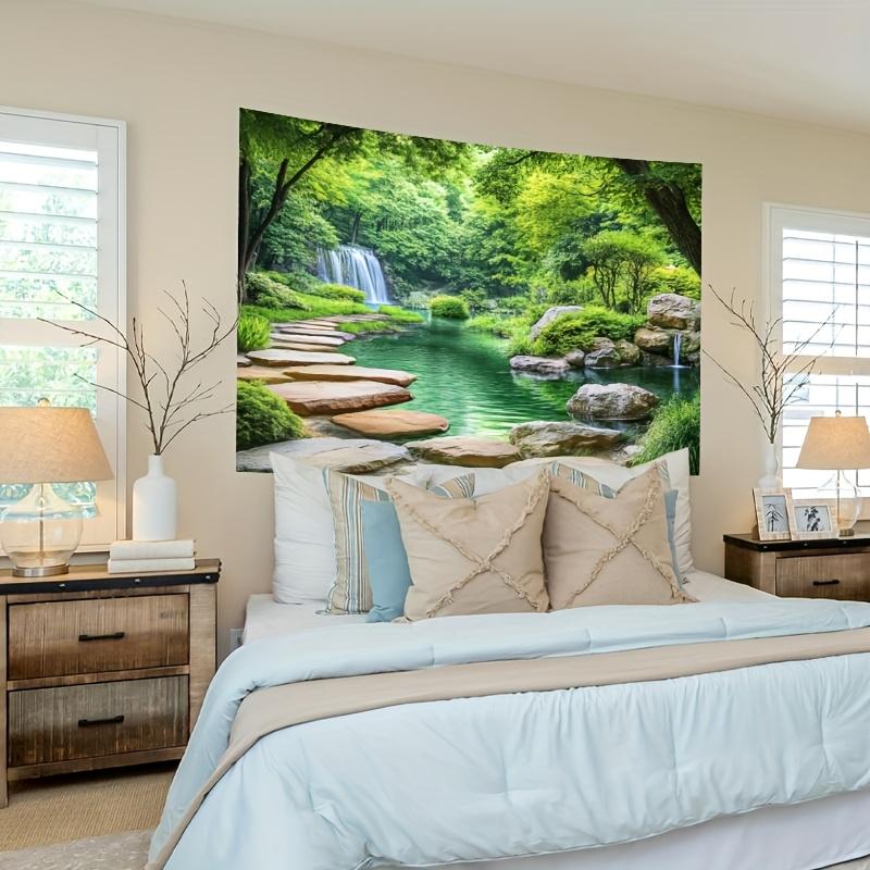 2D flat banner 1 piece - Green landscape with dense trees and water features home decoration bedroom decoration