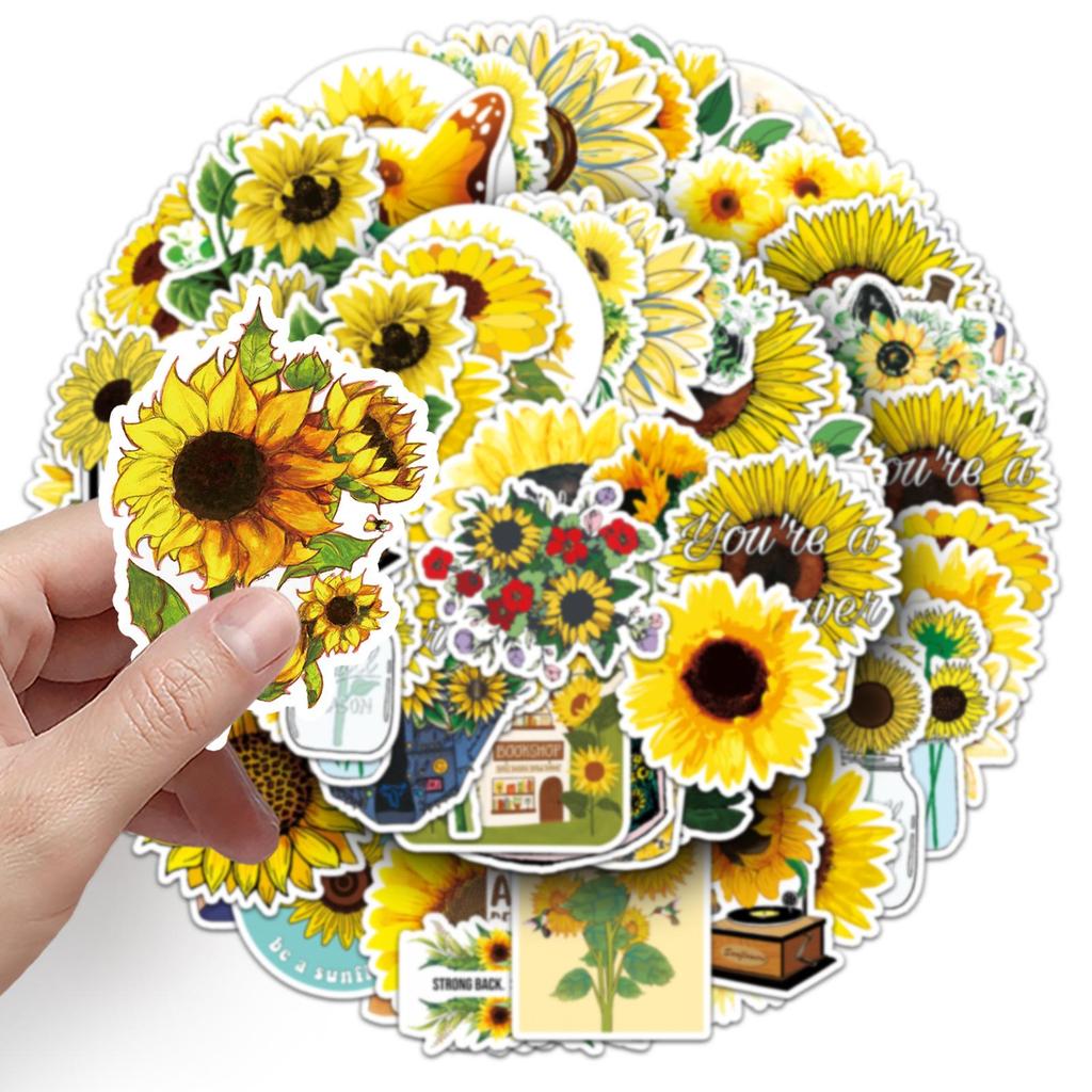 50 Waterproof Sunflower Cartoon Graffiti Stickers for Notebook & Luggage Decoration