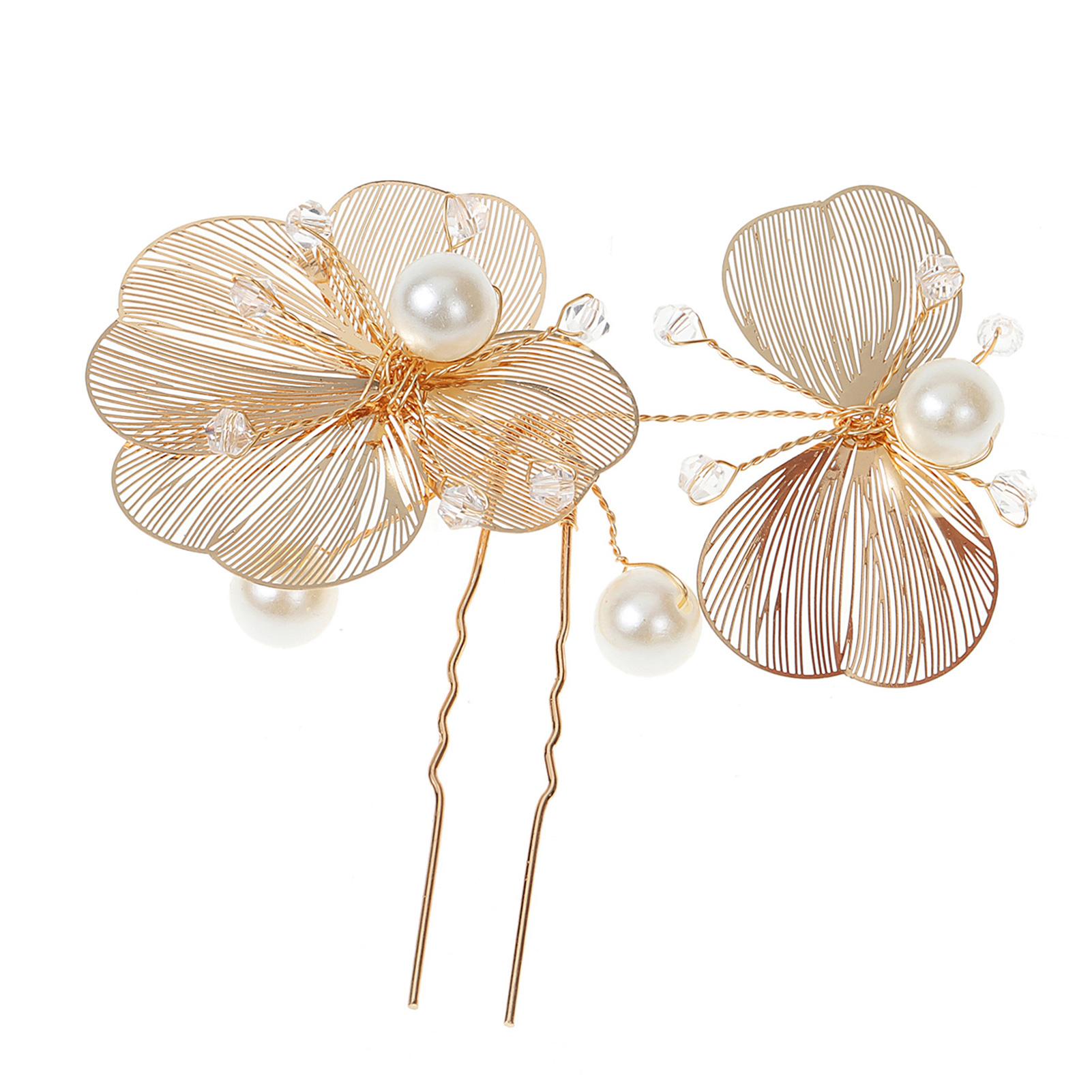 2pcs Hollow Flower Hairpins Exquisite Rhinestone Filigree Flower Hairpin Bridal Hair Accessories Women Girls Headwears золотой
