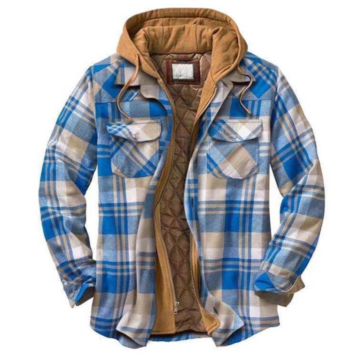 Men`s Winter Thick Plaid Hooded Jacket