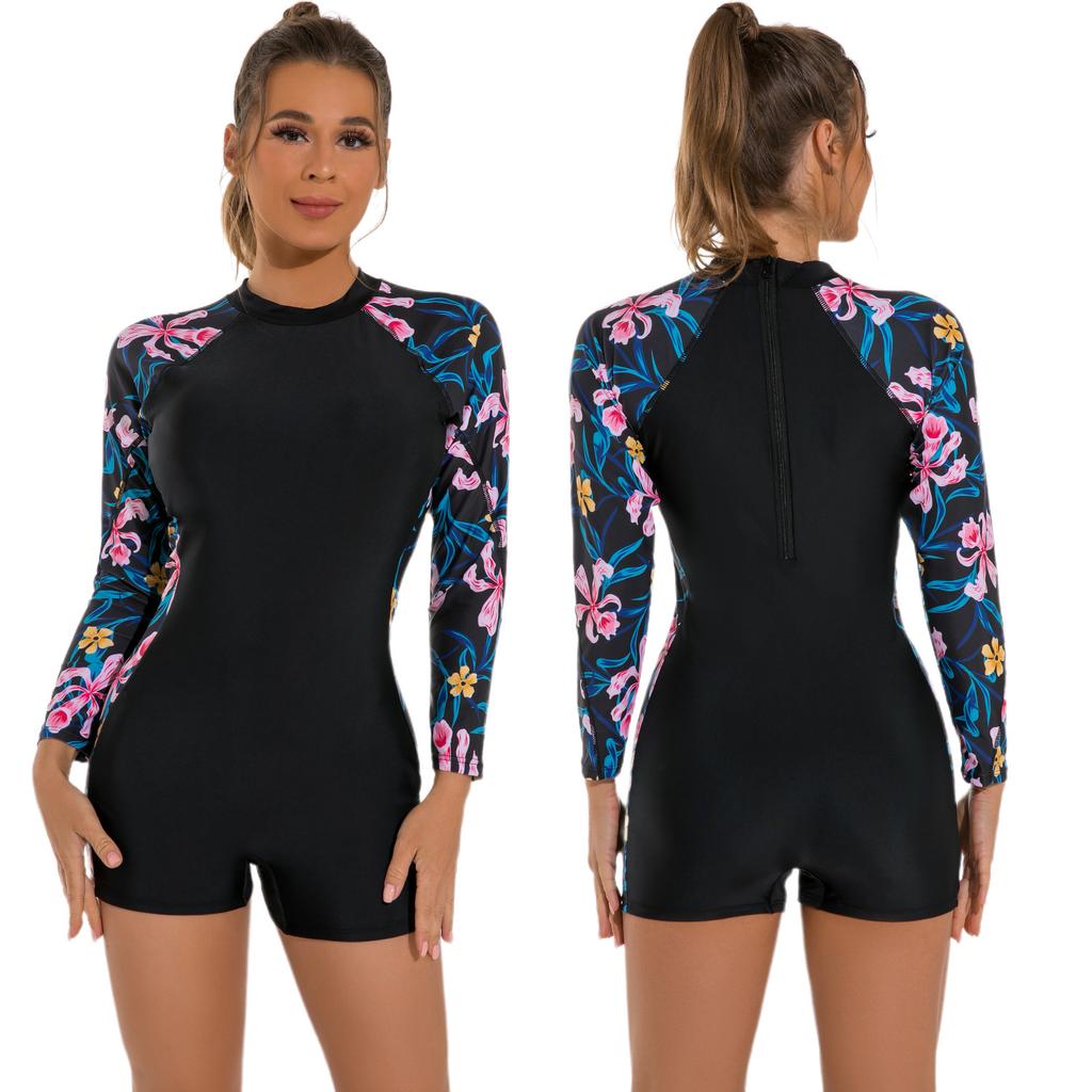 European and American One-piece Zipper Sports Swimsuit Women's Long-sleeved Surfing Swimsuit Sun Protection Surf Suit