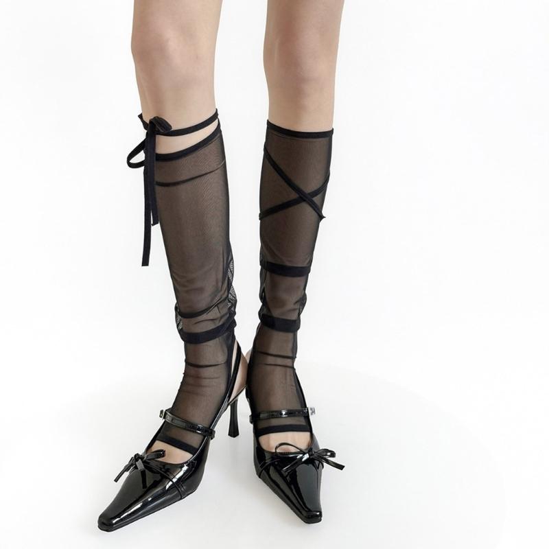 Damen Beinwärmer Sommer Durchsichtige Netz-Beinhülsen Harajuku Beinabdeckung Strümpfe Mode Knöchel Haufen Socken Lange Stiefelsocken