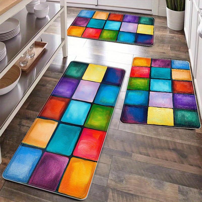 Geometric Rainbow Area Rug Colorful Modern Boho Living Room Mat Home Decoration Piece Vibrant Pop Art Carpet for Indoor Playroom