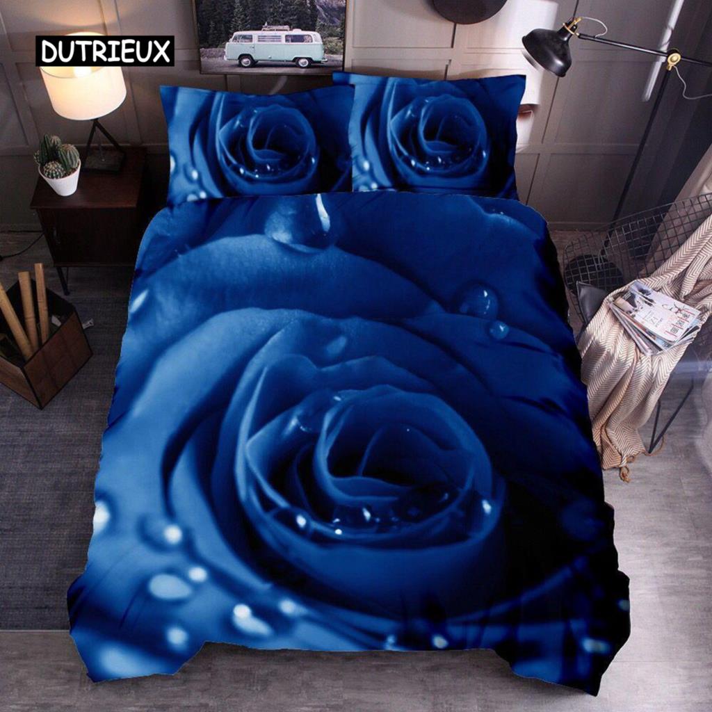 Flower Duvet Cover Set King Microfiber Red Rose Blossom Flower Bedding Set Red Botanical Comforter Cover Romantic Quilt Cover