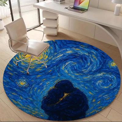 1PC Starry Night Embrace Office Round Area Rug, Indoor Mat Suitable ForOffice, Under Office Chairs Bedroom Living Room Home Decor, Room Deco, F163