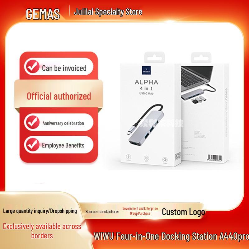WiWU A440pro 4-in-1 Docking Station: High-Speed USB, Luxury Aluminum Alloy