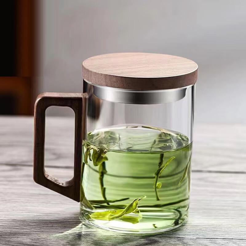 Tea-Water Separation Glass Teacup with Wooden Handle