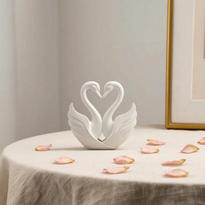Statua Cigno Cuore Stampata in 3D, Figurine d'Amore per Coppia Romantica con Finitura Bianca Opaca, Decorazione Compatta per Casa, Camera da Letto, Soggiorno, Regalo per San Valentino