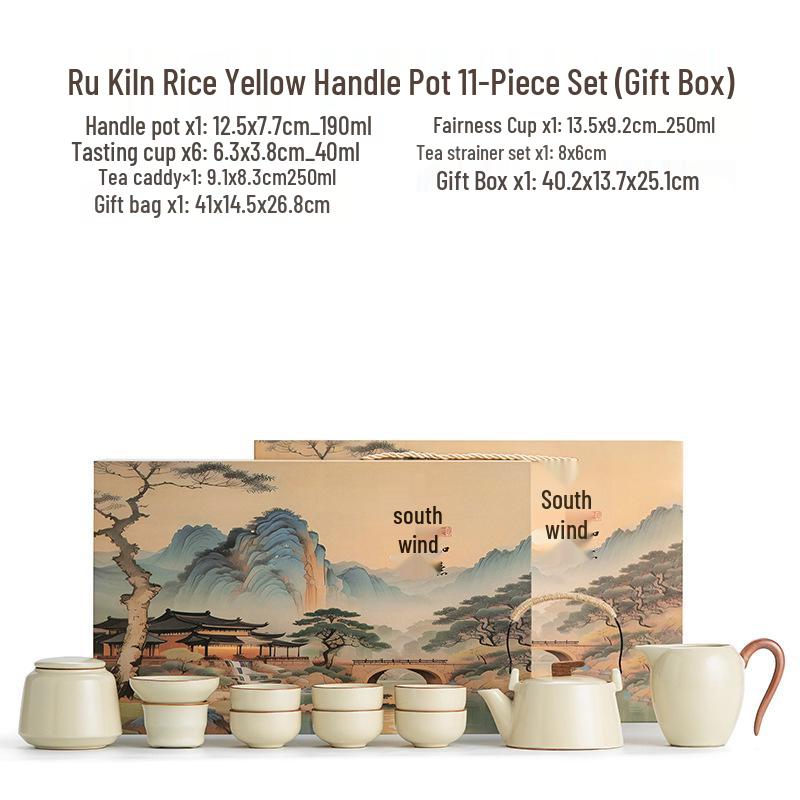 High-End Ru Kiln Ceramic Kung Fu Tea Set - Luxury Gaiwan Teapot, Tray, and Cups for Home.