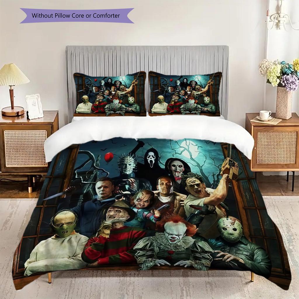 Halloween Horror Characters Set Bedding 1 Duvet Cover 2 Pillowcase Without Core Soft And Comfortable Duvet Cover And Pillowcase Bedding Set