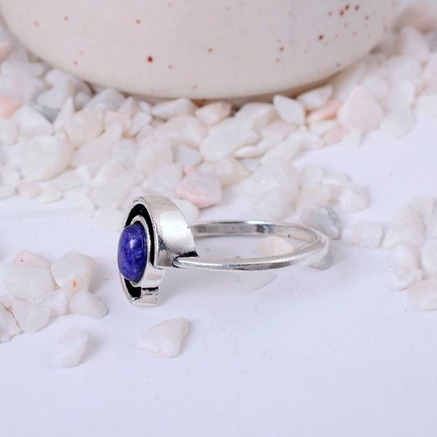 Lapis Lazuli Silver Plated Ring | Geometric Swirl Brass Statement Jewelry | Wisdom Stone Gift