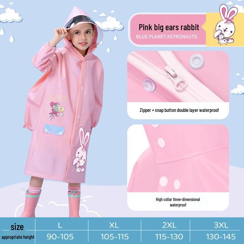 Size L Kids' Rainproof Poncho for 8-Year-Olds - One-Piece Raincoat with Backpack Space for School