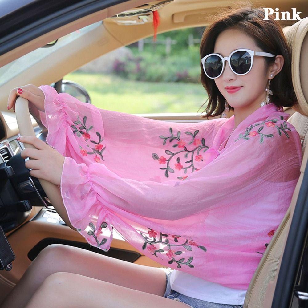 Summer Arm Warmers Embroidered Floral Long Shirt Sun Protection Sleeves Driving Scarf Beach Shawl
