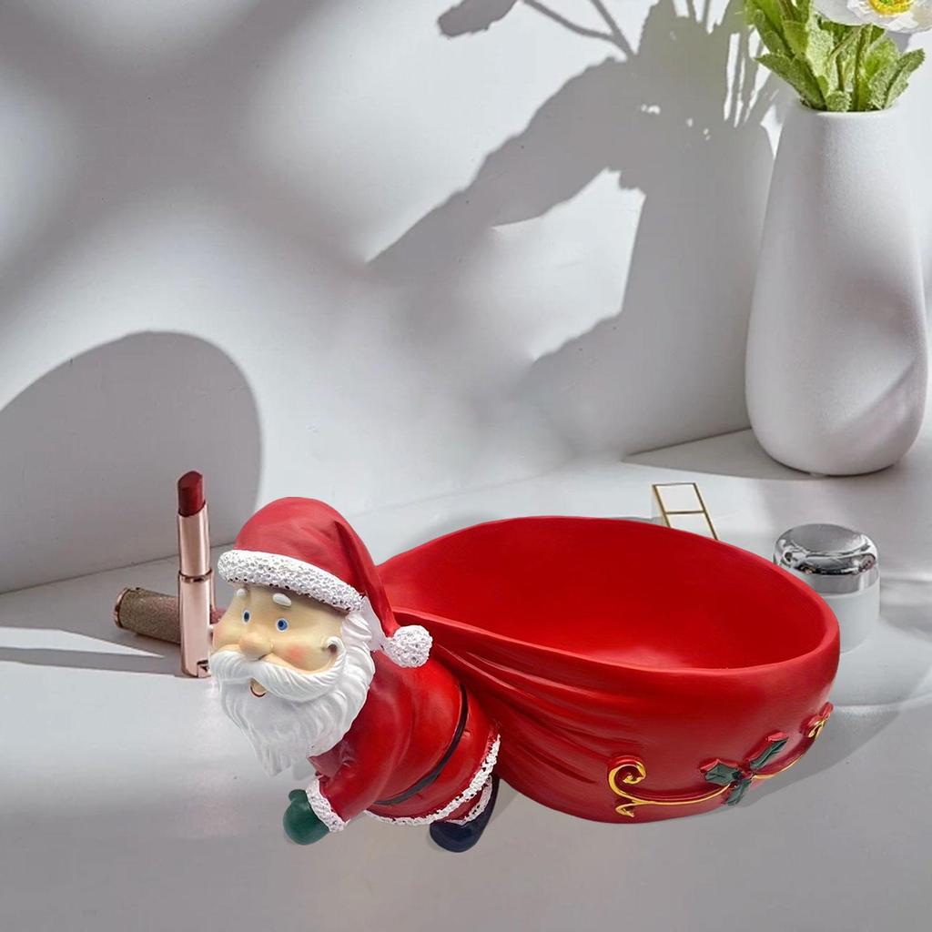 Santa Decor Statue with Storage Bowl, Desktop Organizer ,Christmas Sculpture, Key Holder Sundries Container for Desktop Cabinet