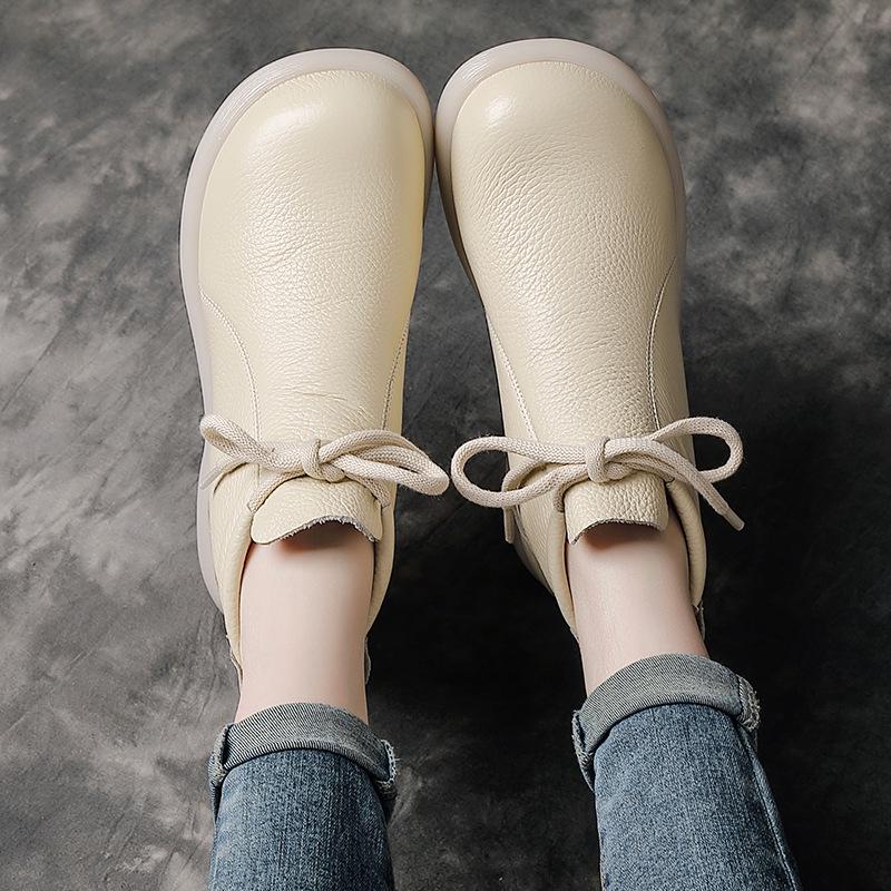 Women's Retro Cowhide Ankle Boots: Chunky Heel, Thick Sole, Genuine Leather, Plus Velvet, Winter Design