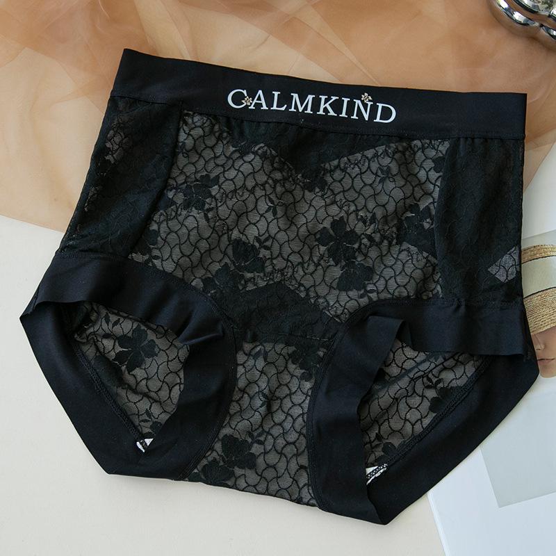 Meizhai Women's Seamless Lace Mid-High Waist Tummy Control Plus Size Briefs with Antibacterial Mulberry Silk Crotch.