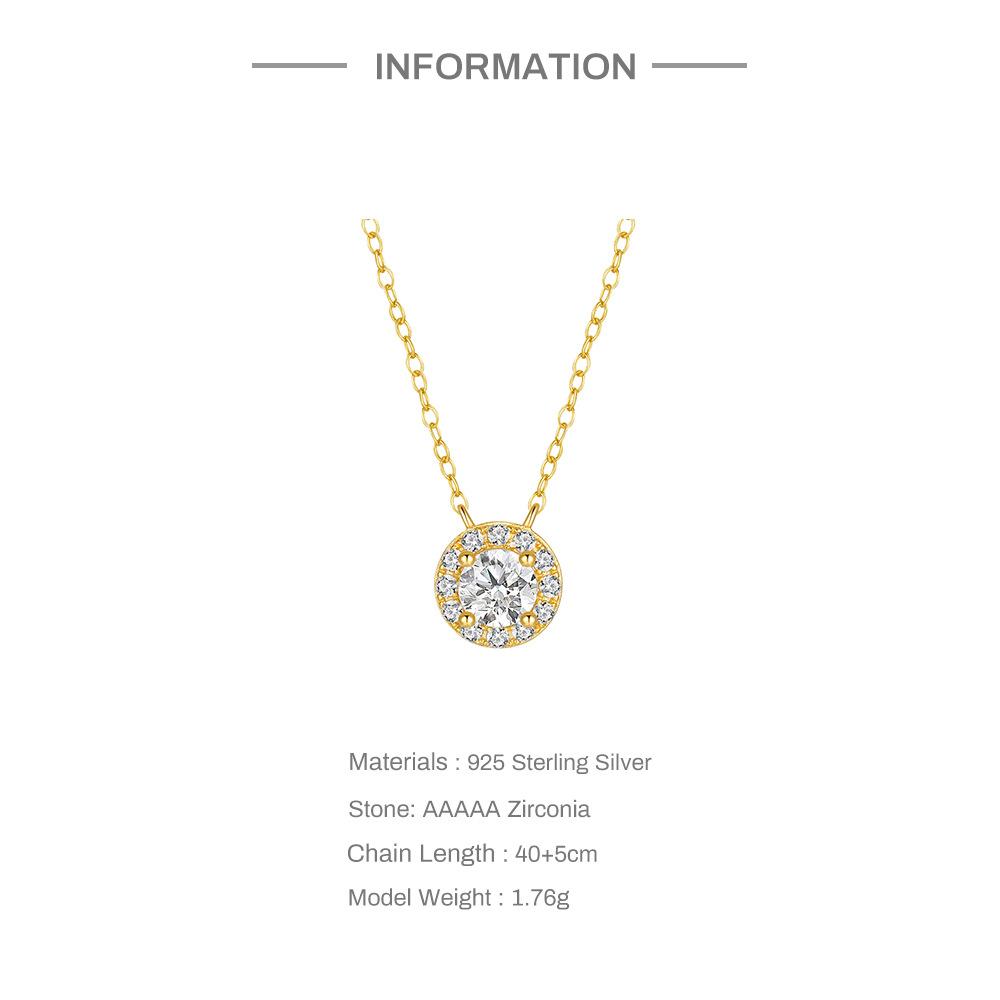 Stylish And Simple Style S925 Sterling Silver Classic Round Multi-Diamond Classic Wedding Accessories Necklace Women