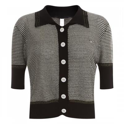 Shop   Women Polo Neck Golf Short Sleeve Striped Knit Cardigan Black Lb Wcd 409