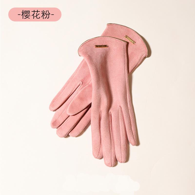 Japanese gloves women's velvet thickened driving suede warm and cold gloves winter