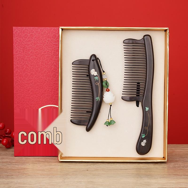 Fioletowe drzewo sandałowe Rzeźbiony drewniany grzebień Pudełko prezentowe - Wysokiej klasy prezent na ślub i Dzień Matki