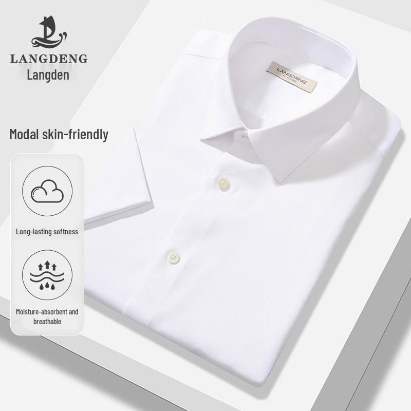Langdeng Men s Embroidered Modal Business Casual Short-Sleeve Shirt 40 (175/92A)