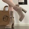 Western boots women's fashion matte sleeve thick heel high value retro Martin boots women looking thin