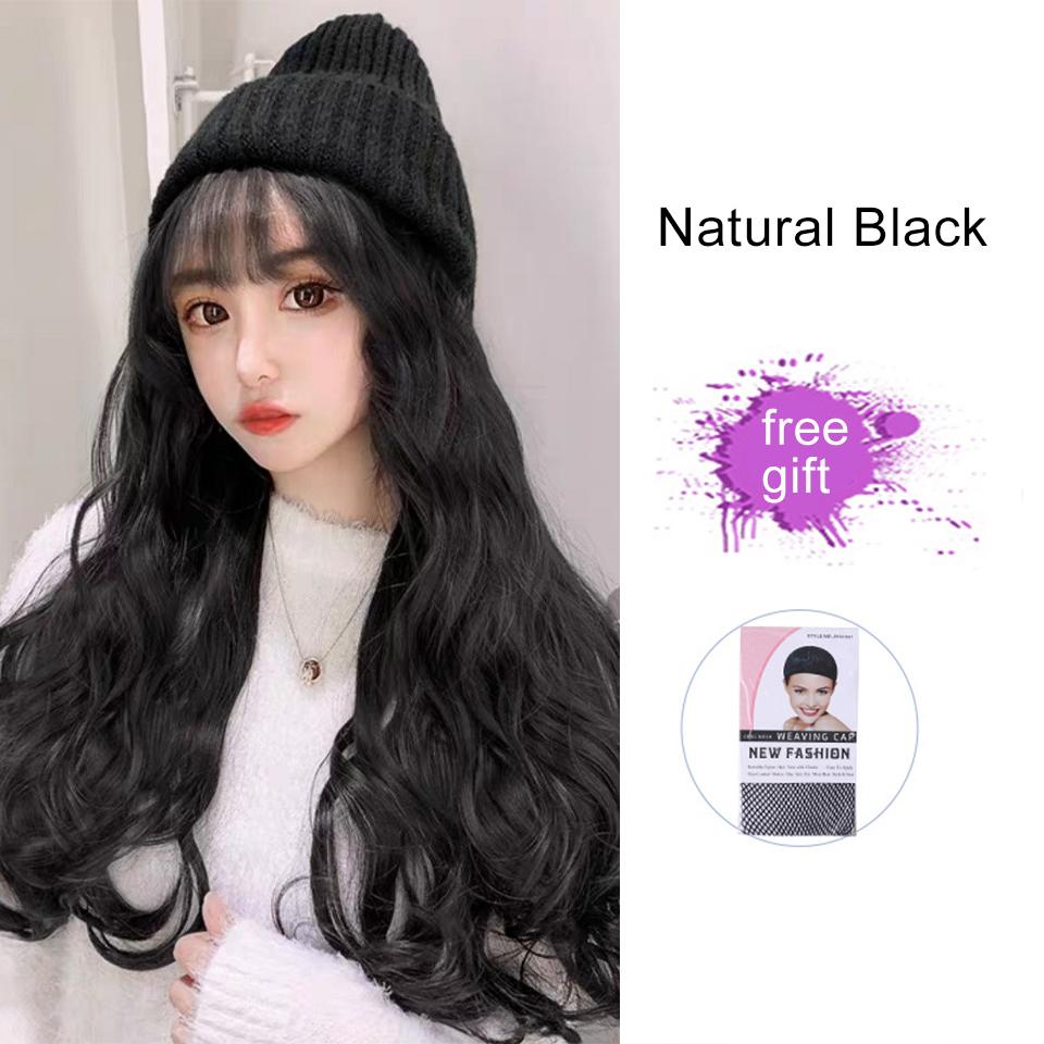 Synthetic Hair Beanie hat wig hair extensions cap for autumn warm woven